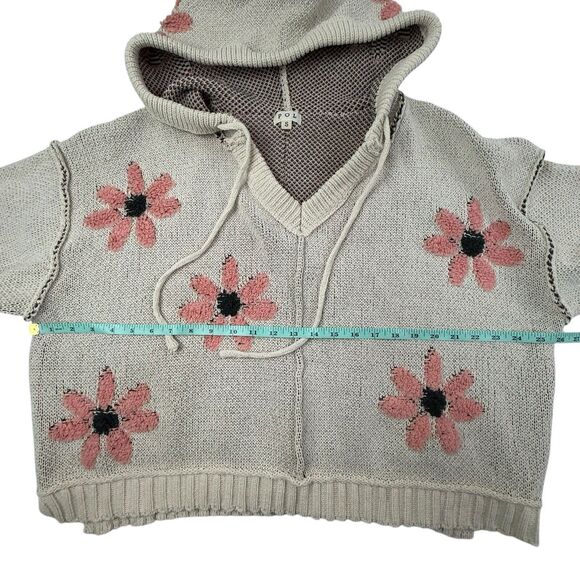POL Floral Pattern Hooded Cropped Sweater Women Small Pink Cream Boxy - Picture 7 of 8